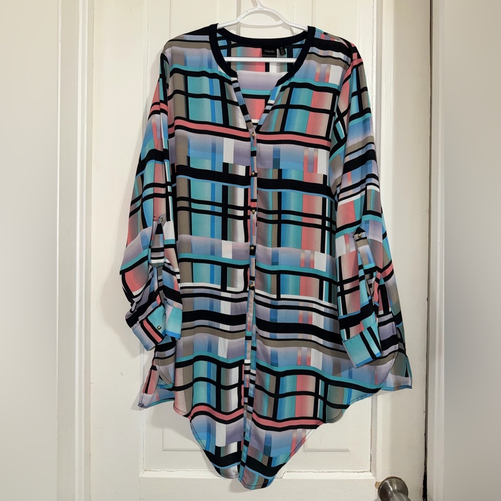 Women's plus size 2X Rafaella Chic Multicolor Geometric Women's Top work casual